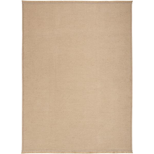 Nourison Washable Jute Natural 5 ft. x 7 ft. Solid Geometric Contemporary Area Rug