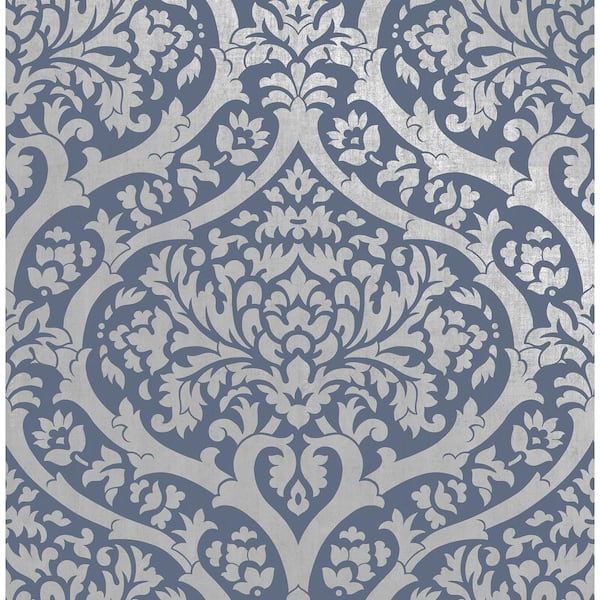 Fine Decor Sandringham Blue Damask Paper Strippable Roll (Covers 56.4 sq. ft.)