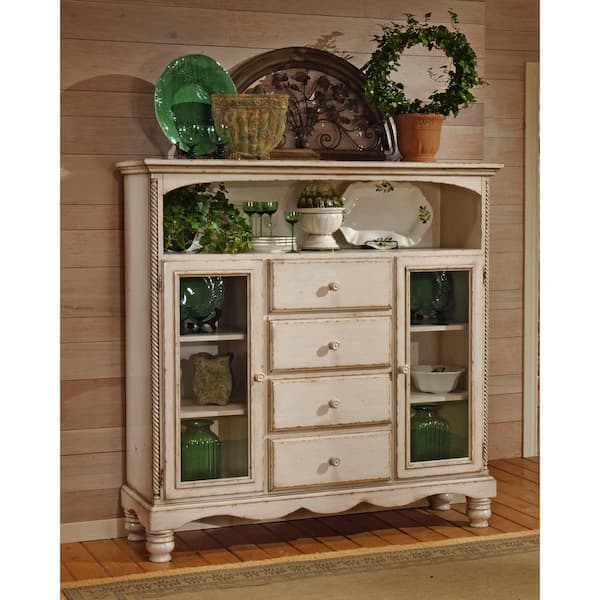 Hillsdale Furniture Assembled 63.625 in. W x 61 in. H x 18 in. D Wilshire Wood Four-Drawer Baker's Cabinet in Antique White