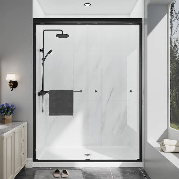 49-54 in. W x 70 in. H Sliding Framed Shower Door in Matte Black Finish with Clear Glass