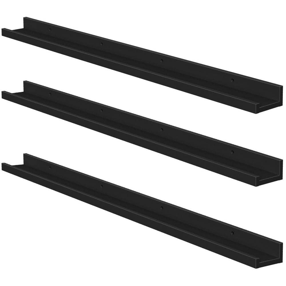 47.2 in. W x 3.9 in. D Black Floating Decorative Wall Shelf with Raised Edg