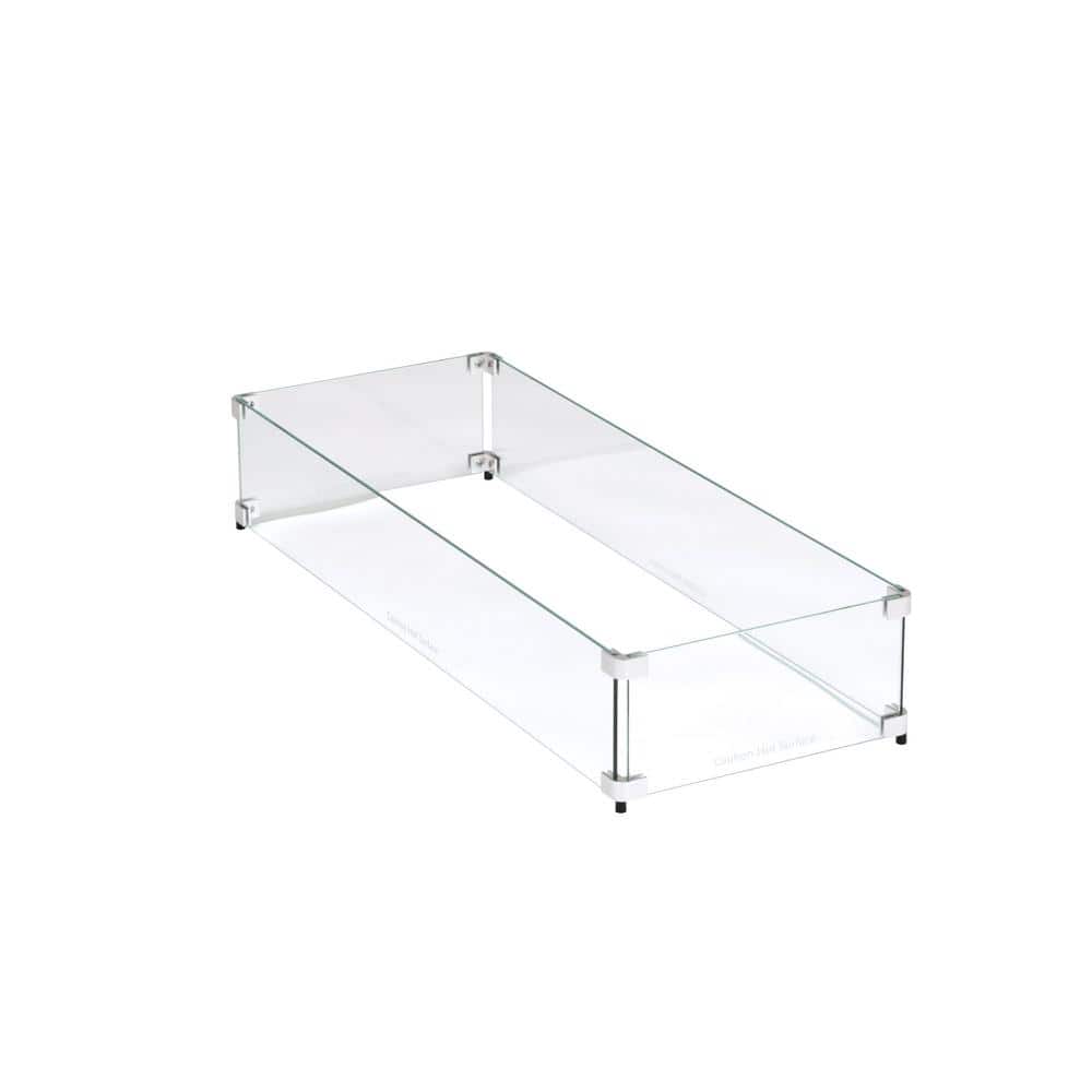 Clear Tempered Glass Fire Pit Wind Guard, 35" x 15" x 6"