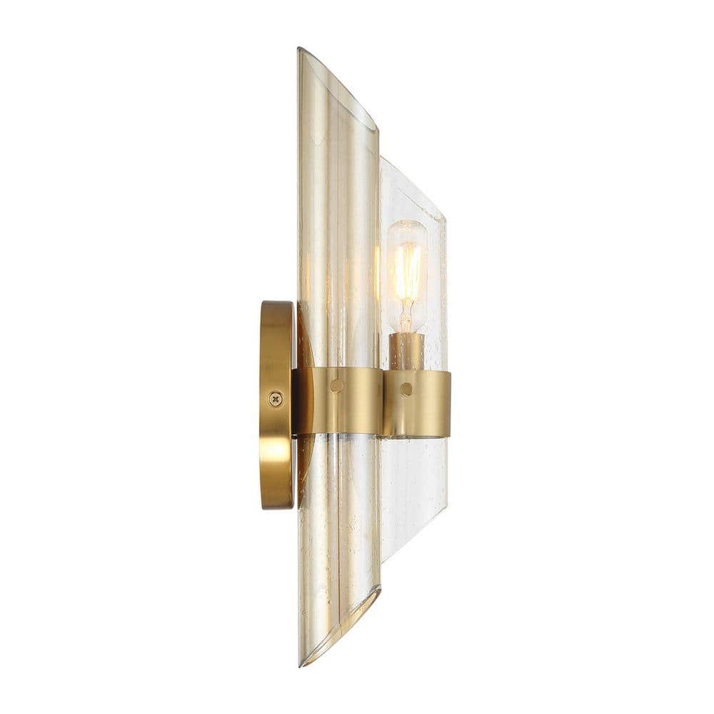Warm Brass Art Deco Sconce with Clear and Champagne Glass