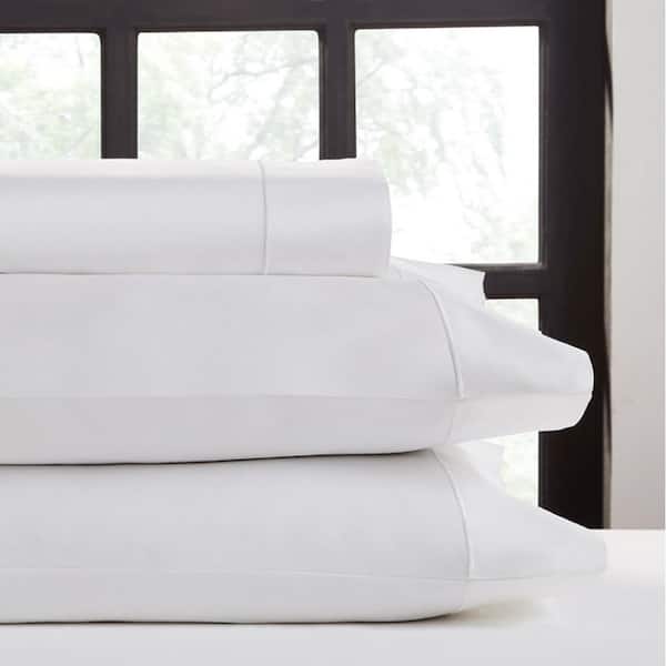 CASTLE HILL LONDON 4-Piece White Solid 620 Thread Count Cotton King Sheet Set
