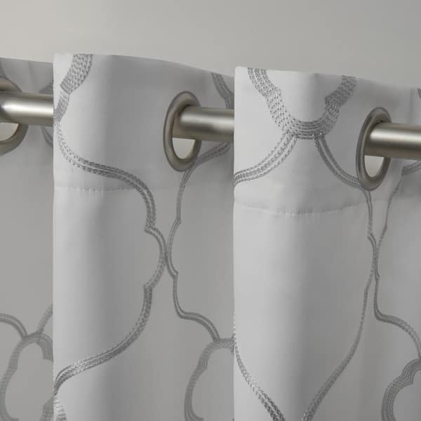Belmont Winter White Trellis Room Darkening 52 in. x 108 in. Grommet Top Curtain Panel (Set of 2)