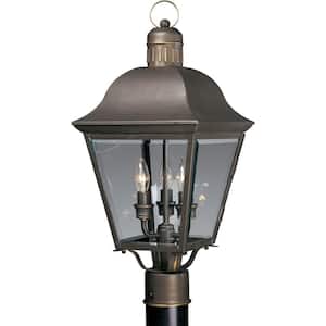 Andover Collection 3-Light Antique Bronze Clear Beveled Glass Farmhouse Outdoor Post Lantern Light