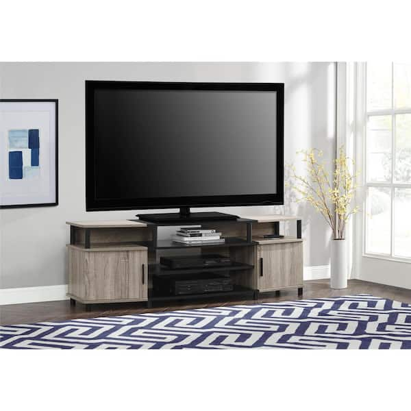 Ameriwood Home Windsor 63 in. Weathered Oak Particle Board TV Stand Fits TVs Up to 70 in. with Storage Doors