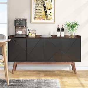 Ahlivia Black Wood 55 in. W Buffet Cabinet Sideboards with 2-Door and Open Tabletop Storage