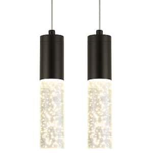 1 Light Integrated LED Mini Pendant Light w/Bubble Crystal Cylinder Glass for Dining Room or Kitchen Island-2pcs Black