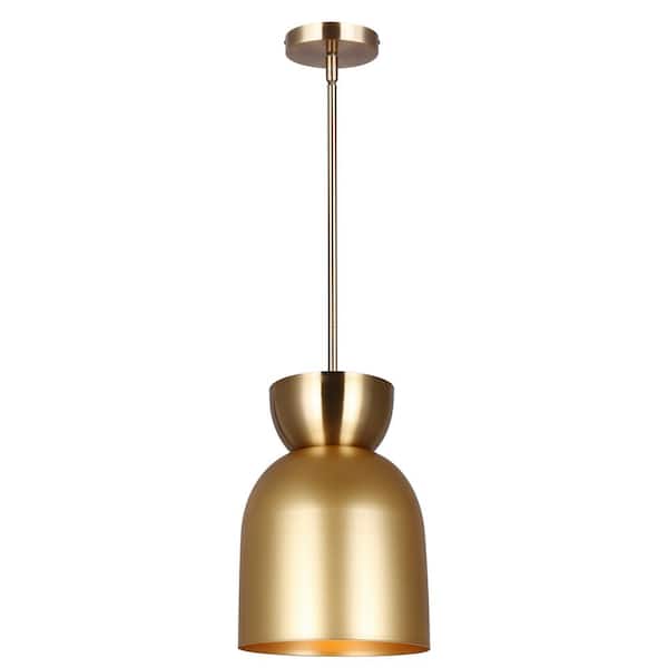 CANARM Aurea 60-Watt 1-Light Gold Mid Century Modern Pendant with Gold Metal Shade