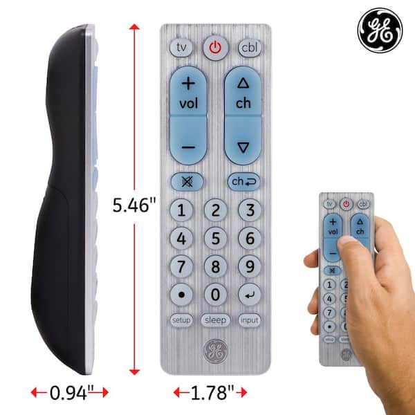 Ge 2 Device Universal Remote Control Big Button Silver 33701 The Home Depot