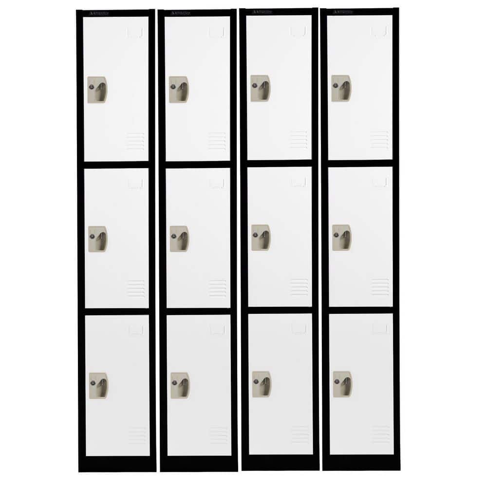 3-Tier Steel Commercial Storage Locker with Key Lock, Black and White, 4-Pack price history on PriceWatchPro