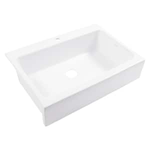 Josephine 34 in. 1-Hole Quick-Fit Farmhouse Apron Front Drop-in Single Bowl Crisp White Fireclay Kitchen Sink
