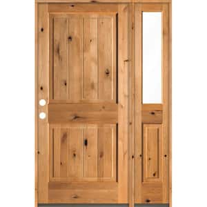 50 in. x 80 in. Rustic Knotty Alder Square Top Right-Hand/Inswing Clear Glass Clear Stain Wood Prehung Front Door w/RHSL