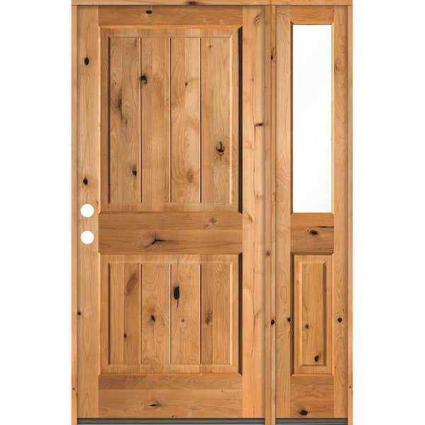 Krosswood Doors 50 in. x 80 in. Rustic Knotty Alder Square Top Right-Hand/Inswing Clear Glass Clear Stain Wood Prehung Front Door w/RHSL