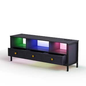 59 in. Black TV Stand for TVs Up to 70 in. LED Entertainment Center with Drawers and Cabinet