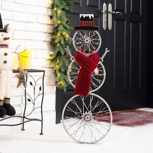 34 in. H Metal Snowman Porch Decor Lighted