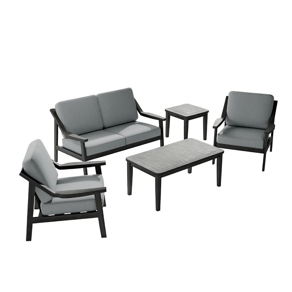 5-Piece Black Teak Patio Conversation Set with Gray Cushions price history on PriceWatchPro