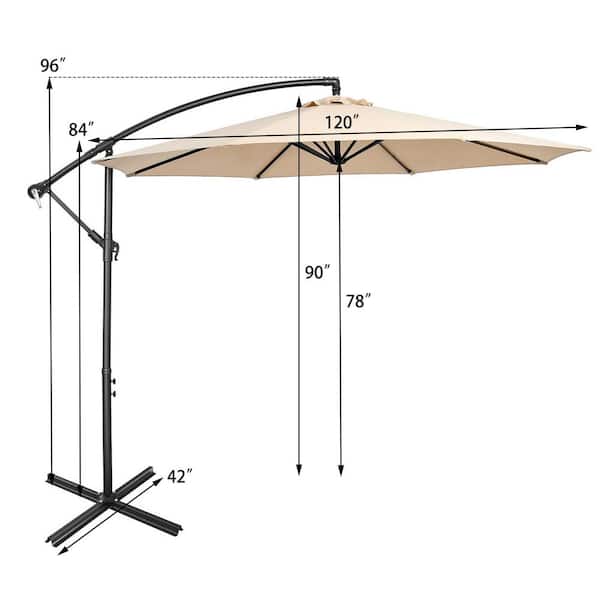 10 ft. Steel Cantilever Tilt Patio Umbrella with 8 Ribs and Cross Base in Beige