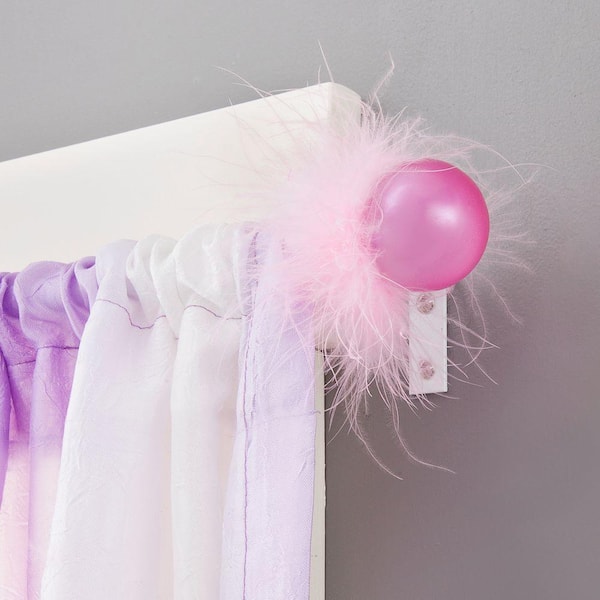 Kenney Fi-Fi 48 in. - 86 in. Telescoping 1/2 in. Curtain Rod Kit in White with Pink Ball Finial