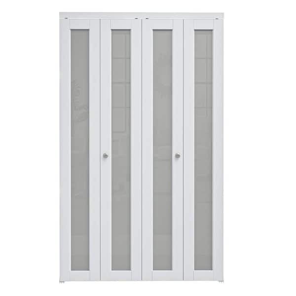 ARK DESIGN 48 in. x 80 in. 1-Lite Frosted Glass Solid Core MDF White Finished Closet Bi-fold Door with Hareware