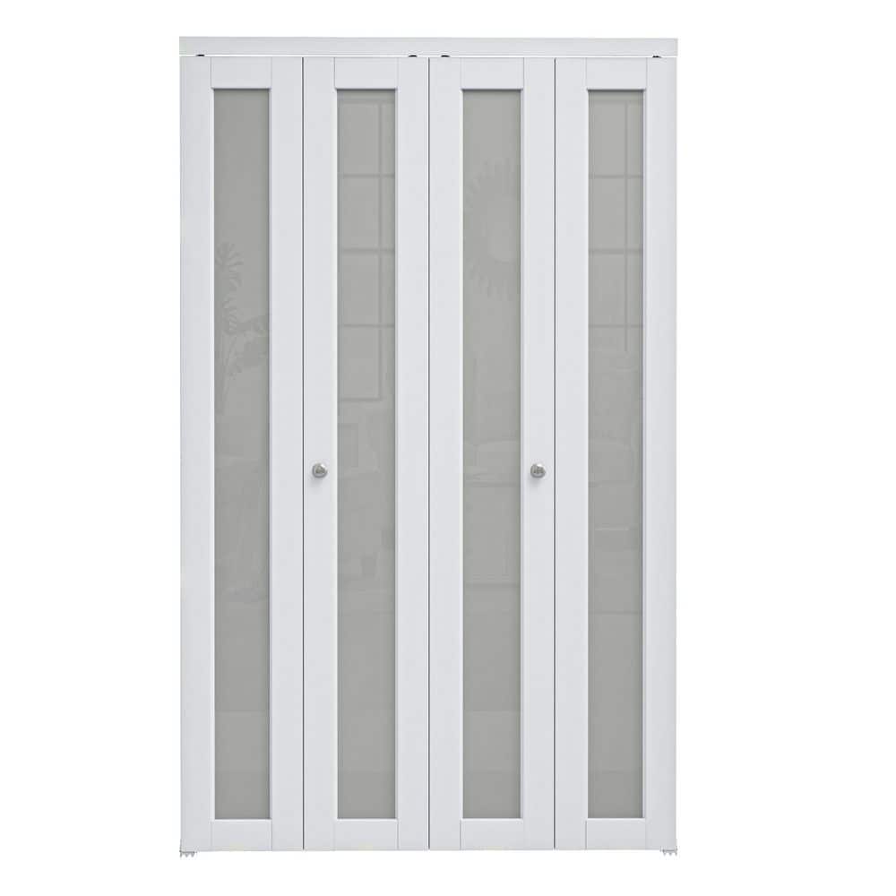 48 in. x 80 in. 1-Lite Frosted Glass Solid Core MDF White Finished Closet Bi-fold Door with Hareware price history on PriceWatchPro