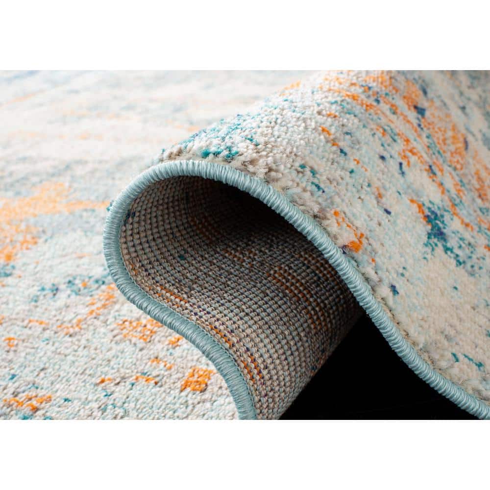 Rectangular Light Blue and Beige Synthetic Area Rug