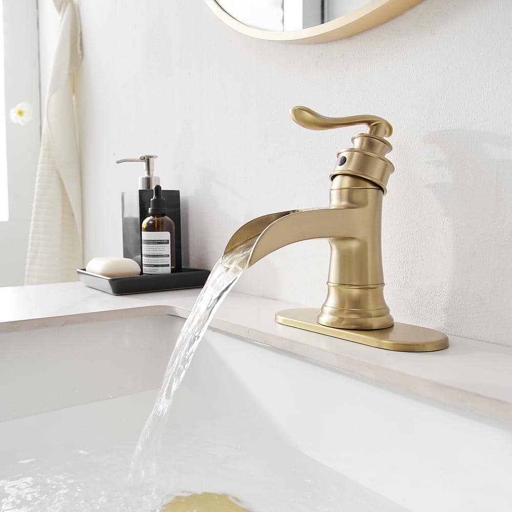 Elegance Brushed Gold Single-Handle Low-Arc Bathroom Faucet