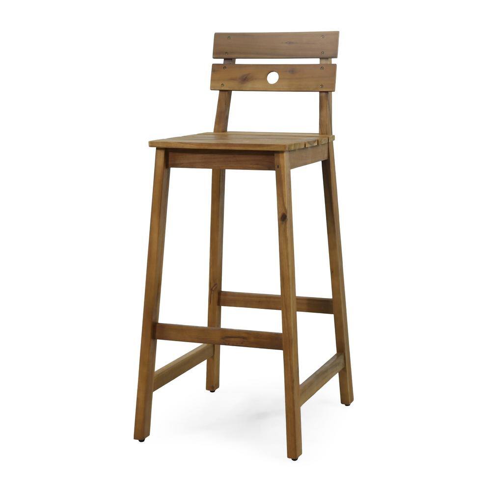 Rustic Teak Finish Outdoor Bar Stool with Splayed H-Frame Legs