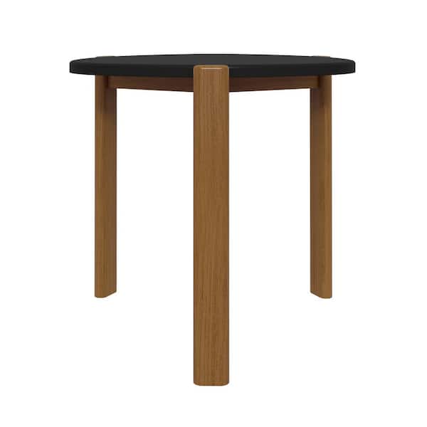 Manhattan Comfort Gales 18.11 in. Matte Black Mid-Century Modern Round MDF End Table with Solid Wood Legs
