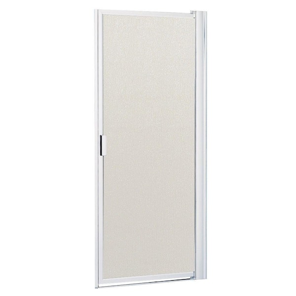 Contractors Wardrobe Model 6100 24 ⅛ in. to 26 1/8 in. x 63 1/2 in. Framed Pivot Shower Door in Bright Clear with Rain Glass
