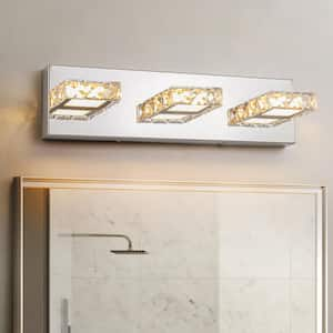 Alan 18.1 in. 3-Light Chrome Modern Crystal Integrated LED Vanity Light