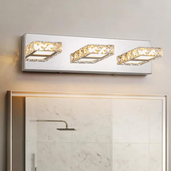 Rennnsan Alan 18.1 in. 3-Light Chrome Modern Crystal Integrated LED Vanity Light