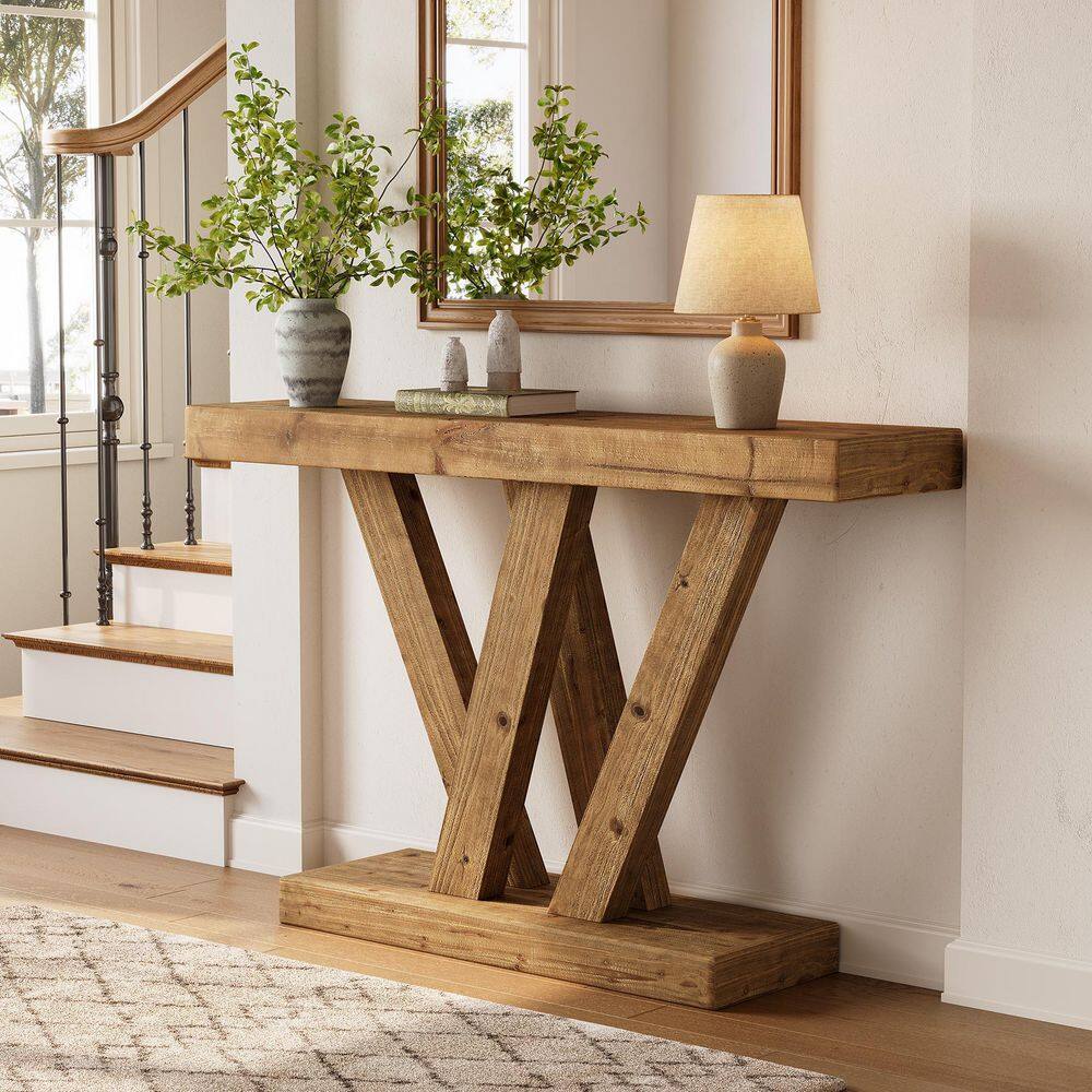 BYBLIGHT Turrella 47.2 in. Brown Rectangle Solid Wood Console Table ...