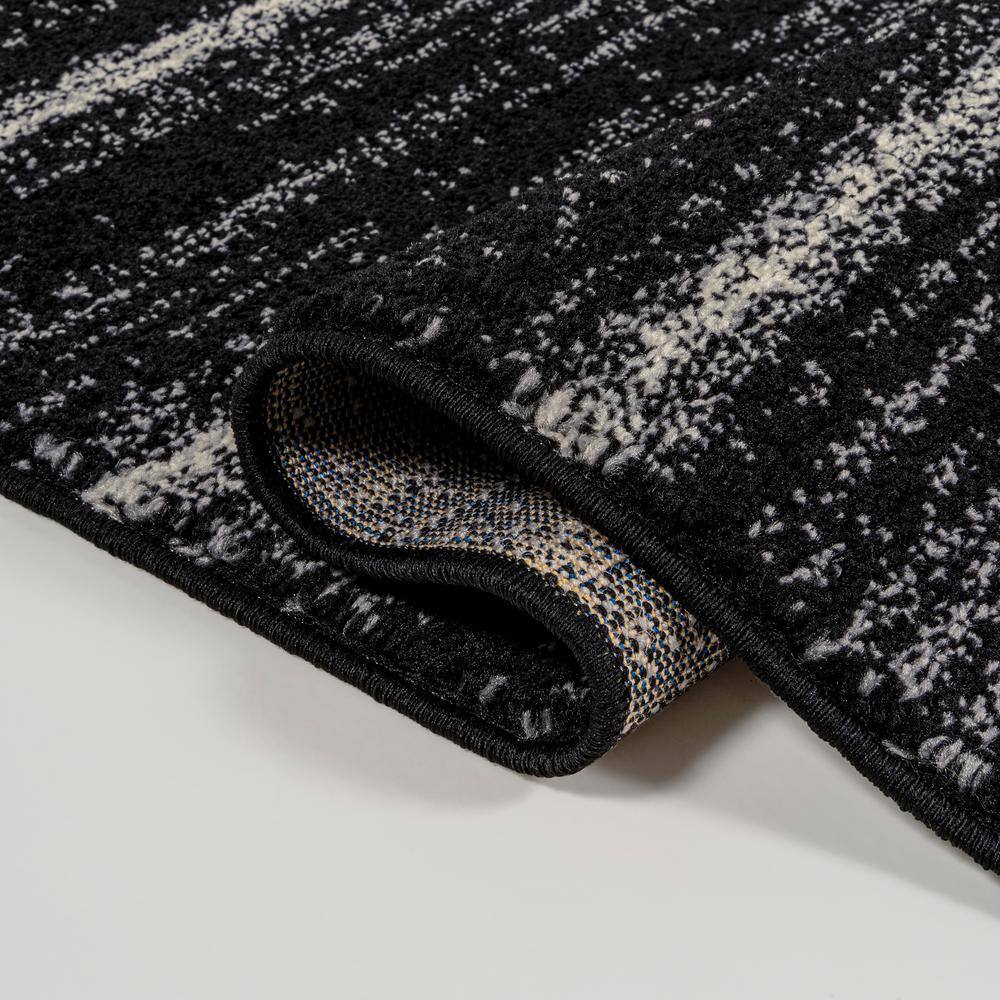 Williamsburg Minimalist Stripe Black and Cream Synthetic Rectangular Area Rug