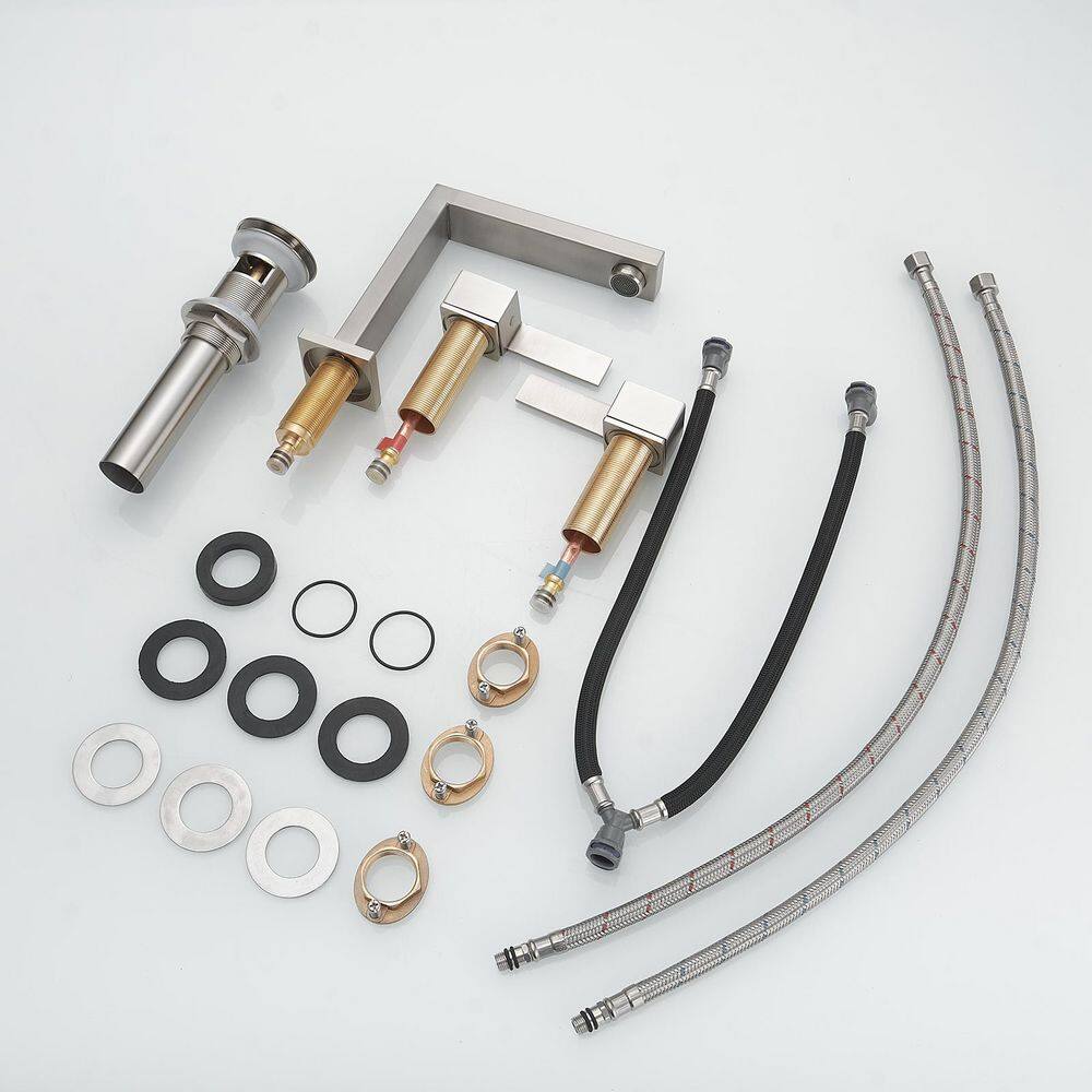 Brushed Nickel Widespread Double Handle Low-Arc Bathroom Faucet