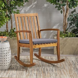 Montrose Teak Brown Acacia Wood Outdoor Rocking Chair with Dark Grey Cushion