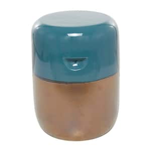 13 in. Blue Medium Round Stoneware End Accent Table