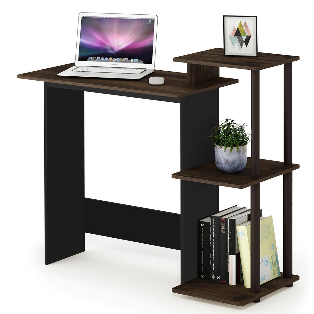 Columbia Walnut Brown Compact Computer Desk with Shelves