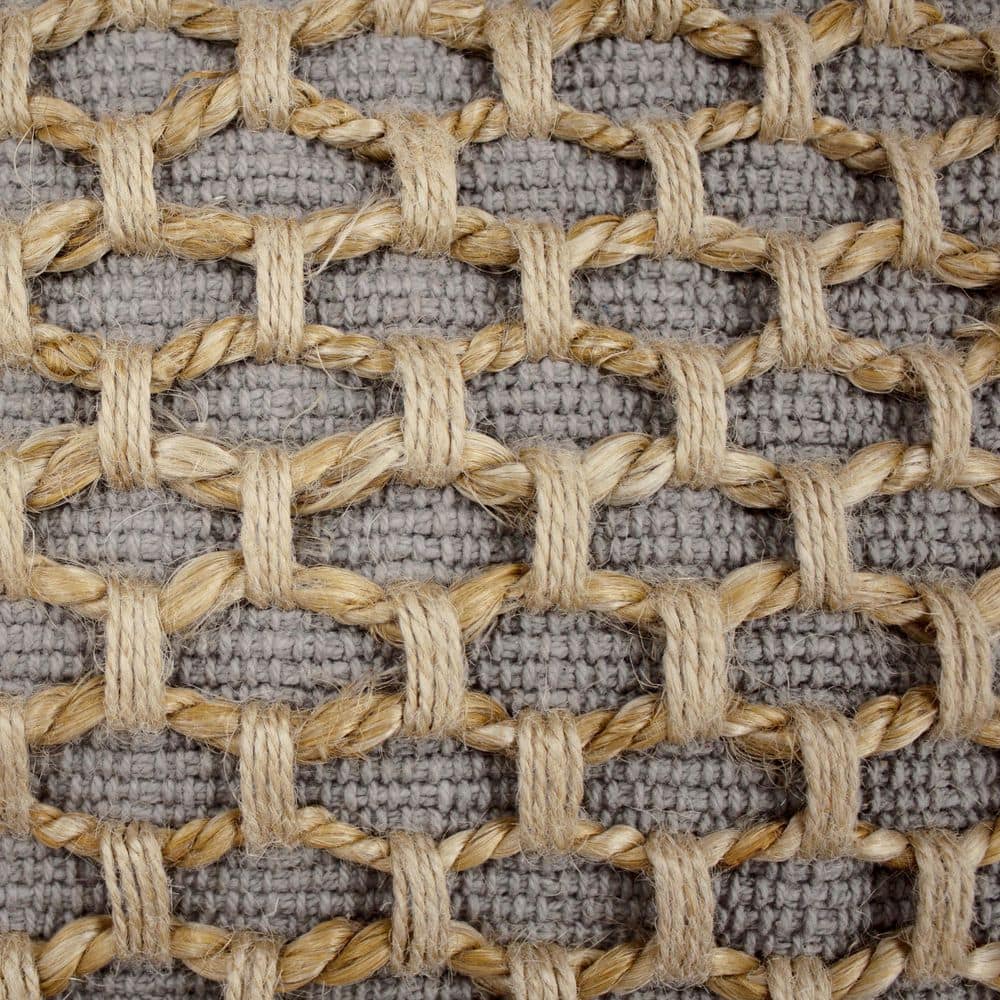 Coastal Brown and Gray Jute Accent Pillow with Rope Trim