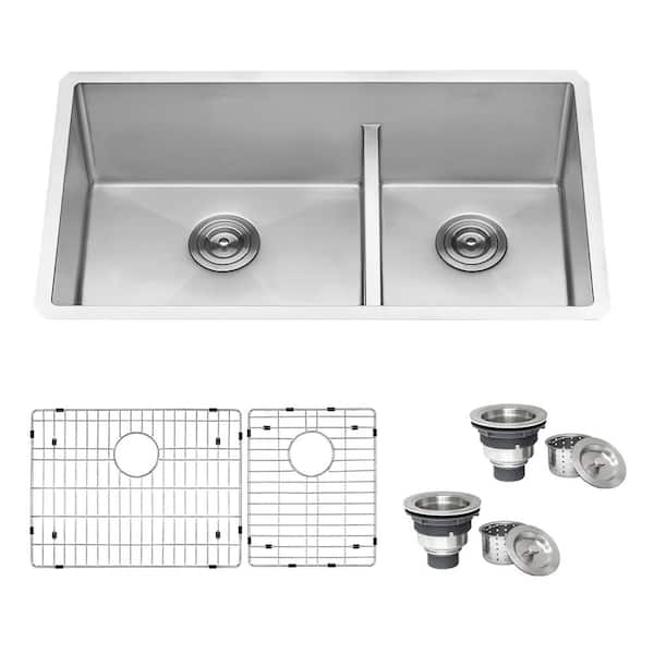 Urbana 30 in. Undermount 60/40 Double Bowl 16-Gauge Stainless Steel Kitchen Sink with Rounded Corners and low divide