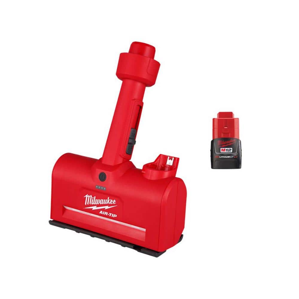 Milwaukee M12 AIR-TIP 1-1/4 in. - 2-1/2 in. Wet/Dry Shop Vacuum Utility Nozzle Attachment w/M12 2.0 Ah Compact Battery Pack, Reds/Pinks