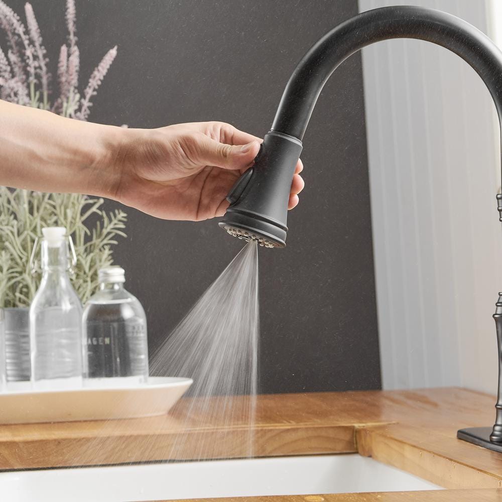 Matte Black Single-Handle Pull-Down Kitchen Faucet with Deck Plate