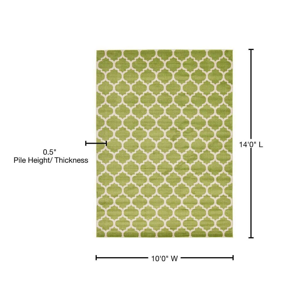 Light Green Trellis 10' x 14' Synthetic Reversible Rug