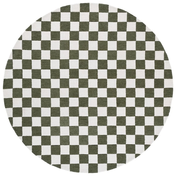 Ebony 6 ft. x 6 ft. Green/Ivory Checkered Geometric Round Area Rug