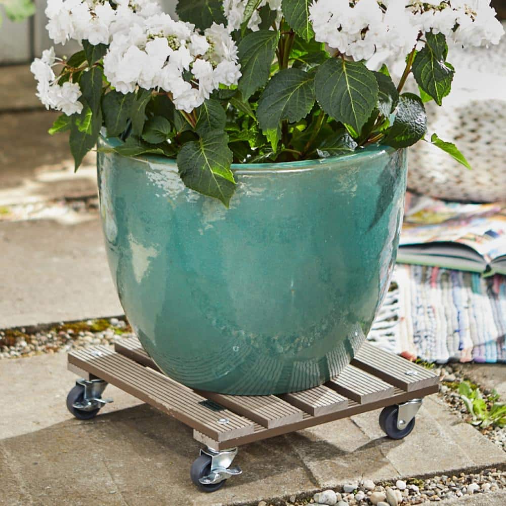 Taupe 11.4" Square Wood Plastic Composite Plant Caddy