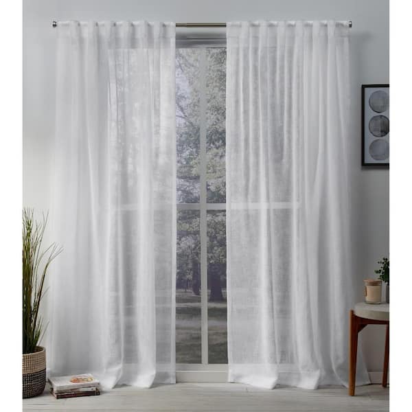 Belgian Winter White Solid Sheer Hidden Tab / Rod Pocket Curtain, 50 in. W x 96 in. L (Set of 2)