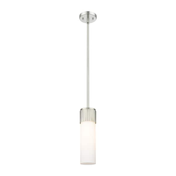 Bolivar 100-Watt 1 Light Satin Nickel Shaded Pendant Light with Frosted glass Frosted Glass Shade