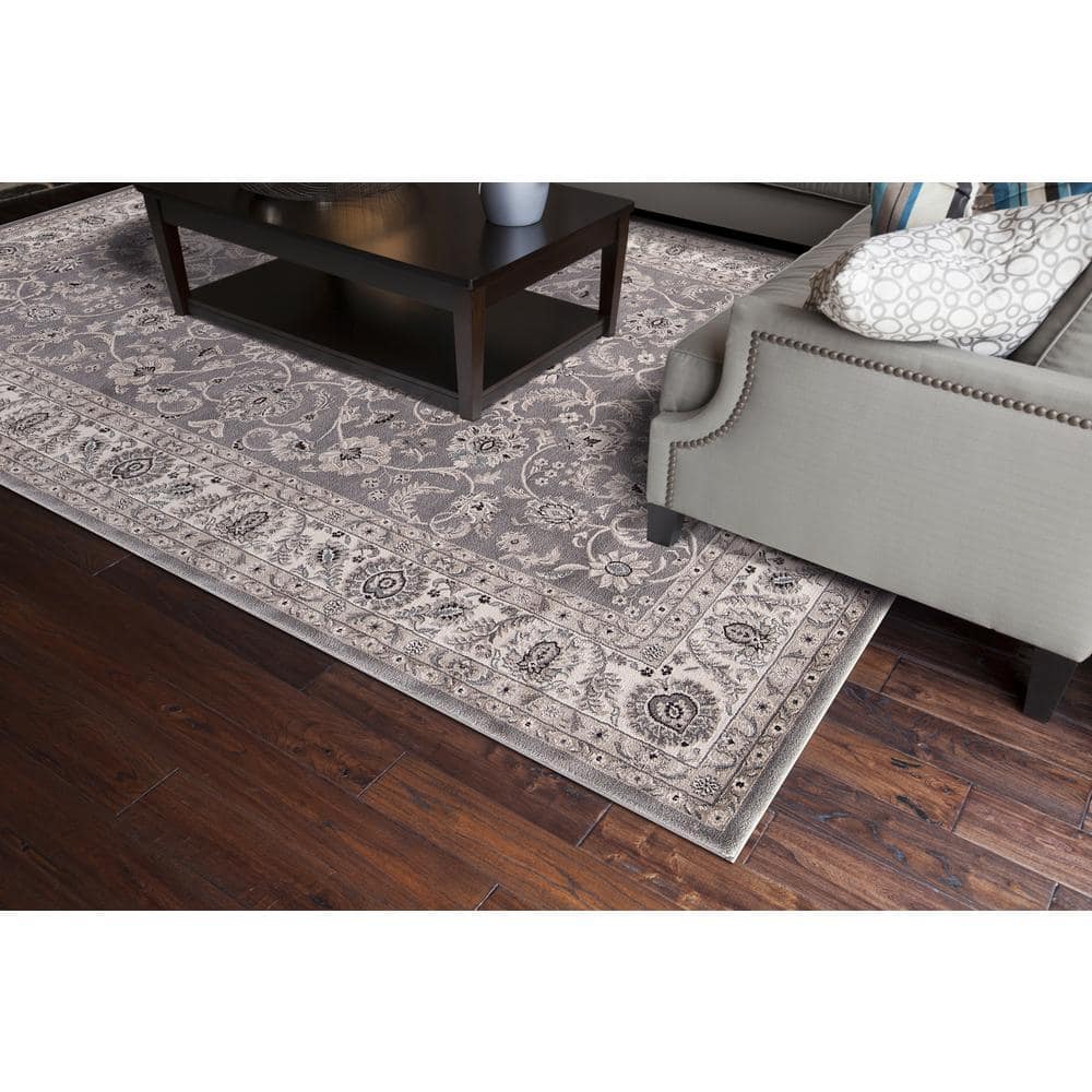 Gray and Beige Synthetic Tufted Oriental Area Rug, 3' x 5'