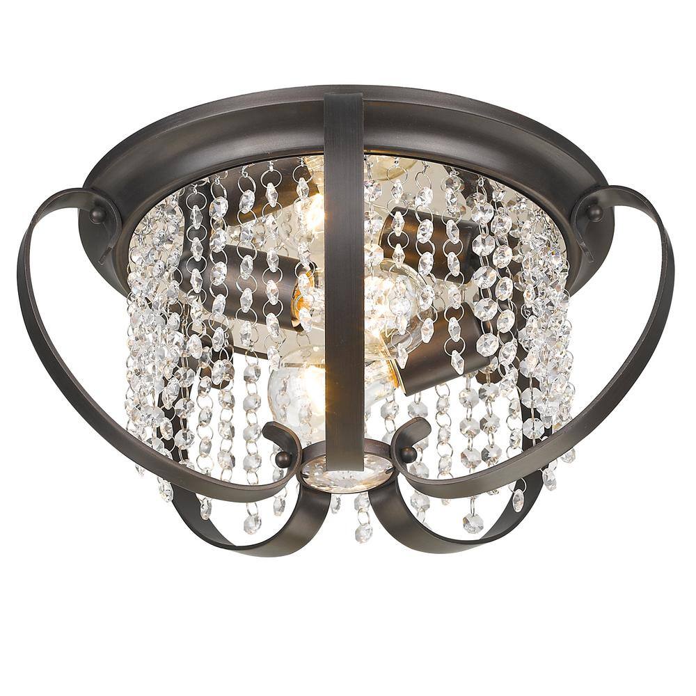 Ella Enchanted 2-Light Flush Mount in Brushed Etruscan Bronze with Crystal Accents